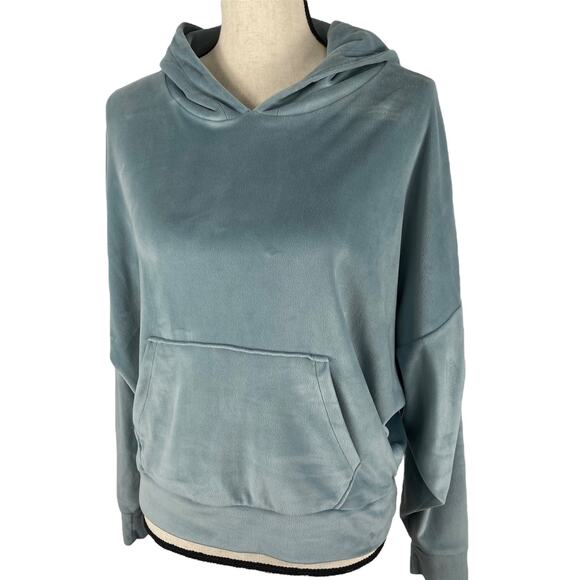American Eagle Velour Sweatshirt Cozy Ever After Hoodie Teal Green Womens Small - Picture 5 of 13